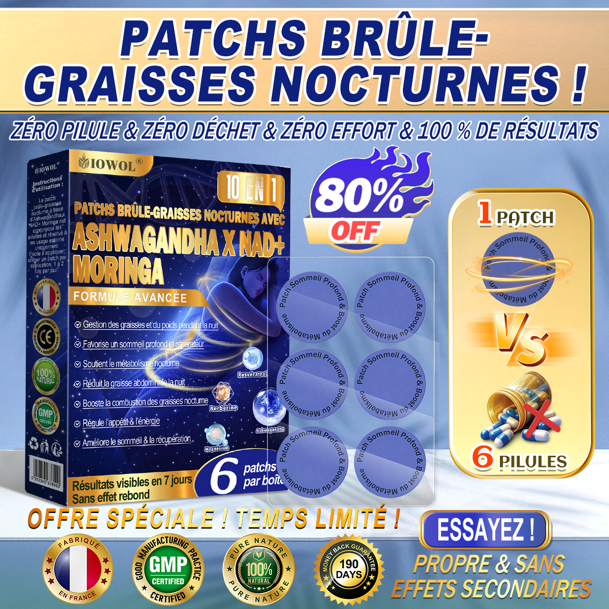 🔥 IOWOL® Patch brûle-graisse nuit — sans pilules, sans contraintes. Aide à brûler les graisses naturellement pendant la nuit et à soutenir le métabolisme pour des résultats visibles.