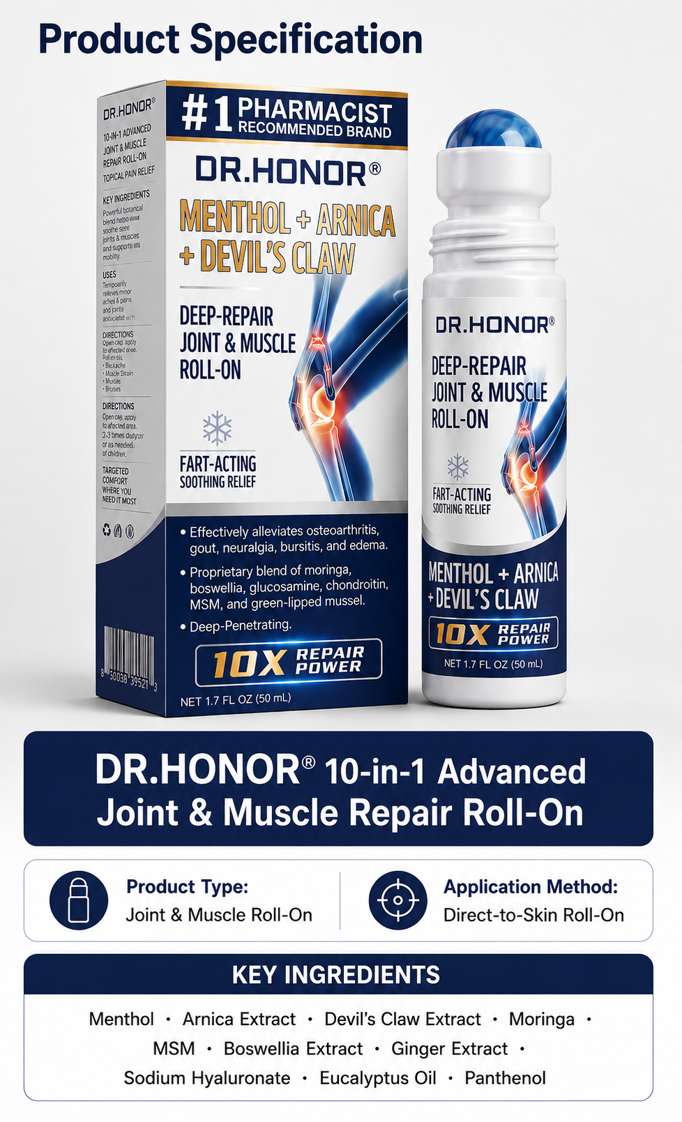 𝐃𝐑.𝐇𝐎𝐍𝐎𝐑® 𝗠𝗲𝗻𝘁𝗵𝗼𝗹 · 𝗔𝗿𝗻𝗶𝗰𝗮 × 𝗗𝗲𝘃𝗶𝗹’𝘀 𝗖𝗹𝗮𝘄 10-𝐢𝐧-𝟏 𝐀𝐝𝐯𝐚𝐧𝐜𝐞𝐝 𝐉𝐨𝐢𝐧𝐭 & 𝐌𝐮𝐬𝐜𝐥𝐞 𝐑𝐞𝐩𝐚𝐢𝐫 𝐑𝐨𝐥𝐥-𝐎𝐧 (𝐅𝐚𝐬𝐭-𝐀𝐜𝐭𝐢𝐧𝐠 𝐒𝐨𝐨𝐭𝐡𝐢𝐧𝐠 𝐑𝐞𝐥𝐢𝐞𝐟) | 𝐅𝐨𝐫 𝐎𝐬𝐭𝐞𝐨𝐚𝐫𝐭𝐡𝐫𝐢𝐭𝐢𝐬, 𝐆𝐨𝐮𝐭, 𝐍𝐞𝐮𝐫𝐚𝐥𝐠𝐢𝐚, 𝐁𝐮𝐫𝐬𝐢𝐭𝐢𝐬, 𝐒𝐰𝐞𝐥𝐥𝐢𝐧𝐠 & 𝐄𝐝𝐞𝐦𝐚 | 𝐅𝐚𝐬𝐭-𝐀𝐛𝐬𝐨𝐫𝐛𝐢𝐧𝐠, 𝐍𝐨𝐧-𝐆𝐫𝐞𝐚𝐬𝐲, 𝐍𝐨-𝐌𝐞𝐬𝐬, 𝐓𝐚𝐫𝐠𝐞𝐭𝐞𝐝 𝐀𝐩𝐩𝐥𝐢𝐜𝐚𝐭𝐢𝐨𝐧
